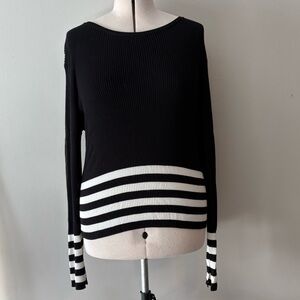 Atmosphere Black and White Striped Crew Neck Sweater